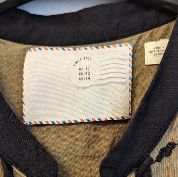 Anthropologie Postage Stamp Fit n Flare Green and Black Button Up Dress Size 10 - Picture 6 of 6